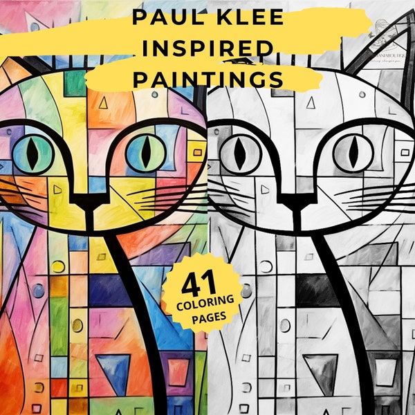 41 PAUL KLEE inspired painting, Famous paintings coloring book, Greyscale Adult Coloring Page, Download Greyscale image
