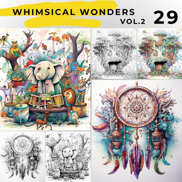 29 Greyscale WHIMSICAL WONDERS,fantastic creatures coloring book,Printable Adult Coloring Pages,download Greyscale image