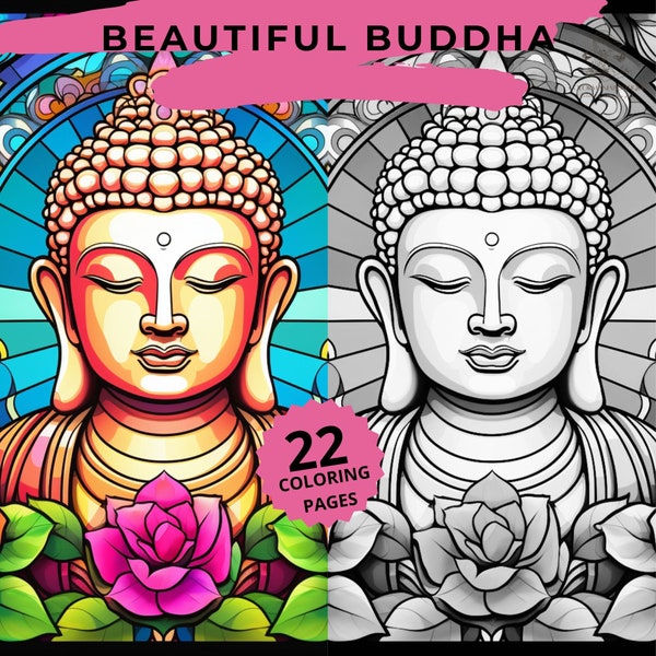 22 Grayscale Buddha Coloring Page, Beautiful and Relaxing Art Activity for Adults, Perfect Meditation Gift