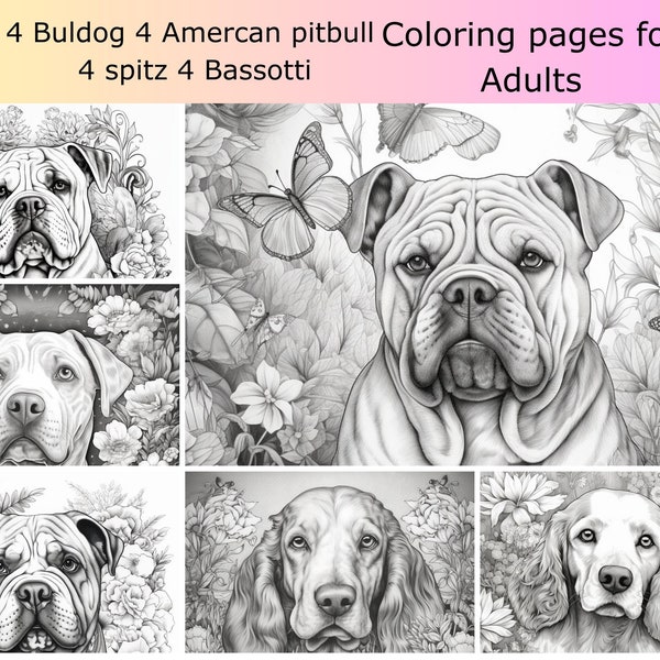 16 Greyscale Dogs breeds printable coloring book, Printable Adult Coloring Pages, Download Greyscale dogs Illustration