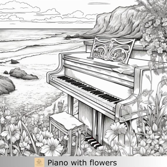 1 Greyscale Floral Piano Printable Coloring Page, Printable Adult Coloring  Page, Download Greyscale Piano Illustration - Etsy