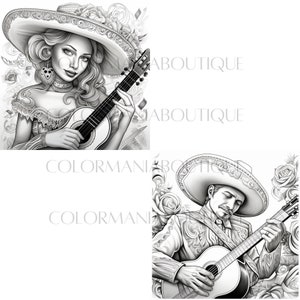 16 MARIACHI MEXICO, Greyscale Coloring Book,printable Adult Coloring ...