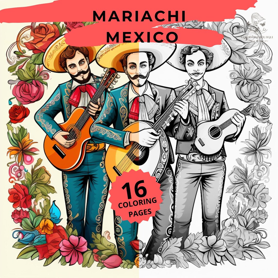 16 MARIACHI MEXICO, Greyscale Coloring Book,printable Adult Coloring Page,download Greyscale ...