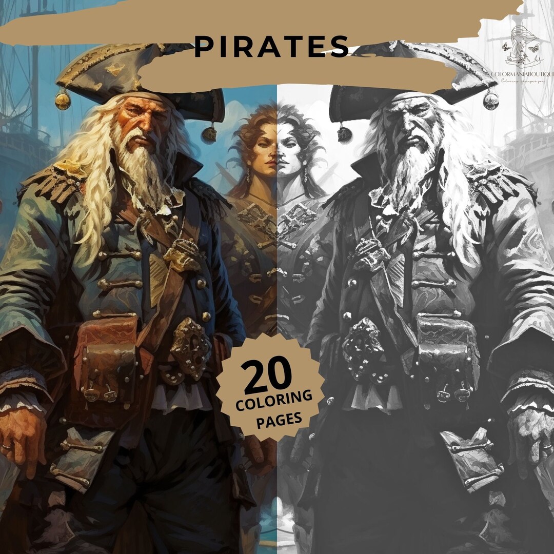 20 Greyscale Pirates Printable Coloring Book, Printable Adult Coloring ...