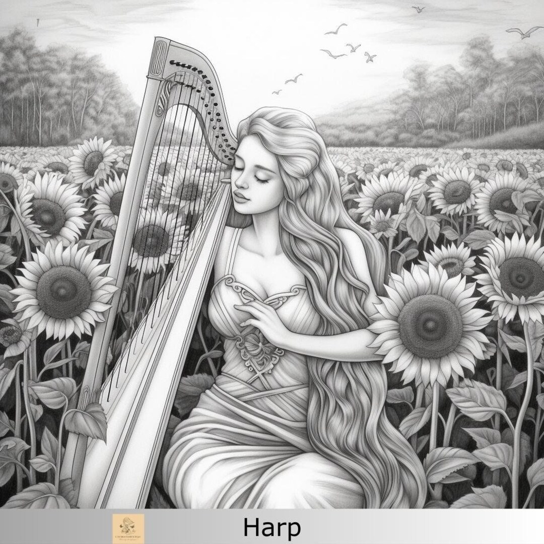 1 Greyscale Harp Printable Coloring Page Printable Adult - Etsy Australia