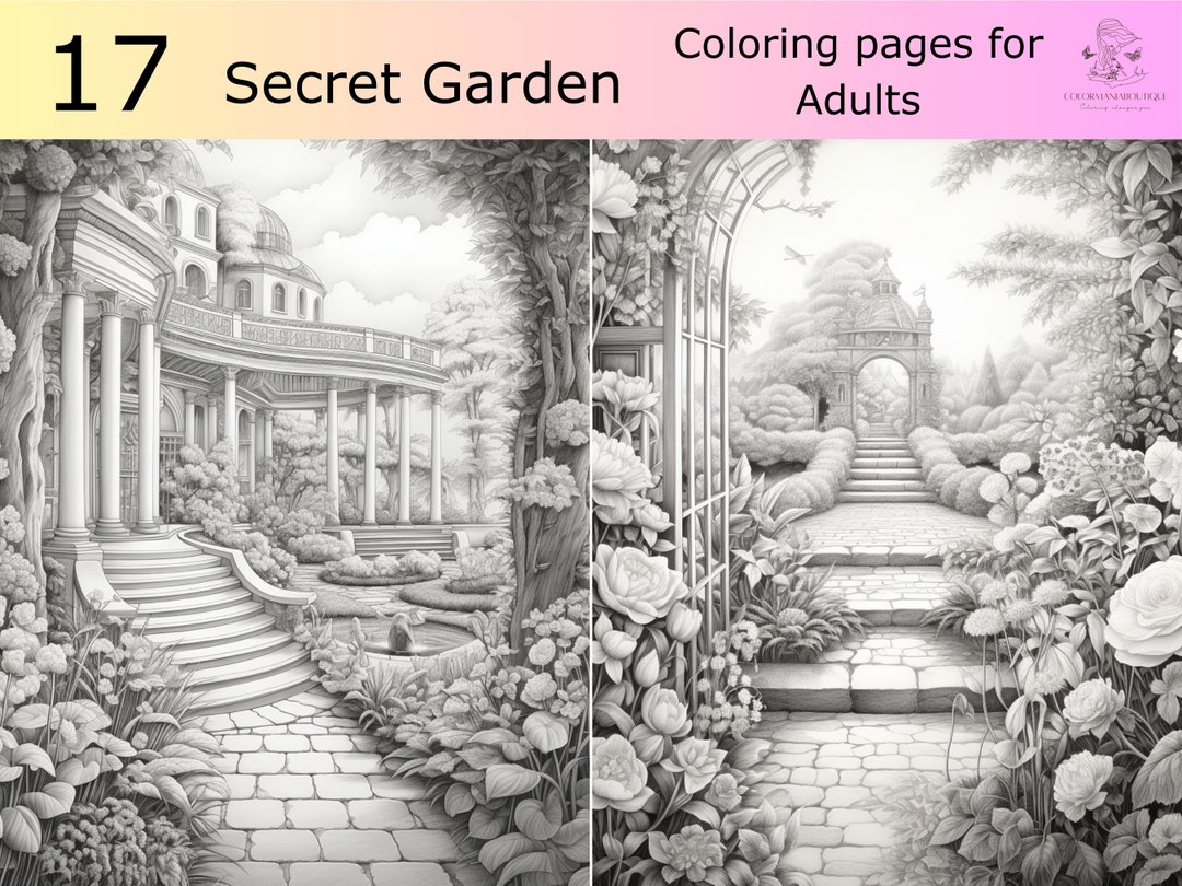 17 Greyscale Secret Gardens Printable Coloring Book,printable Adult