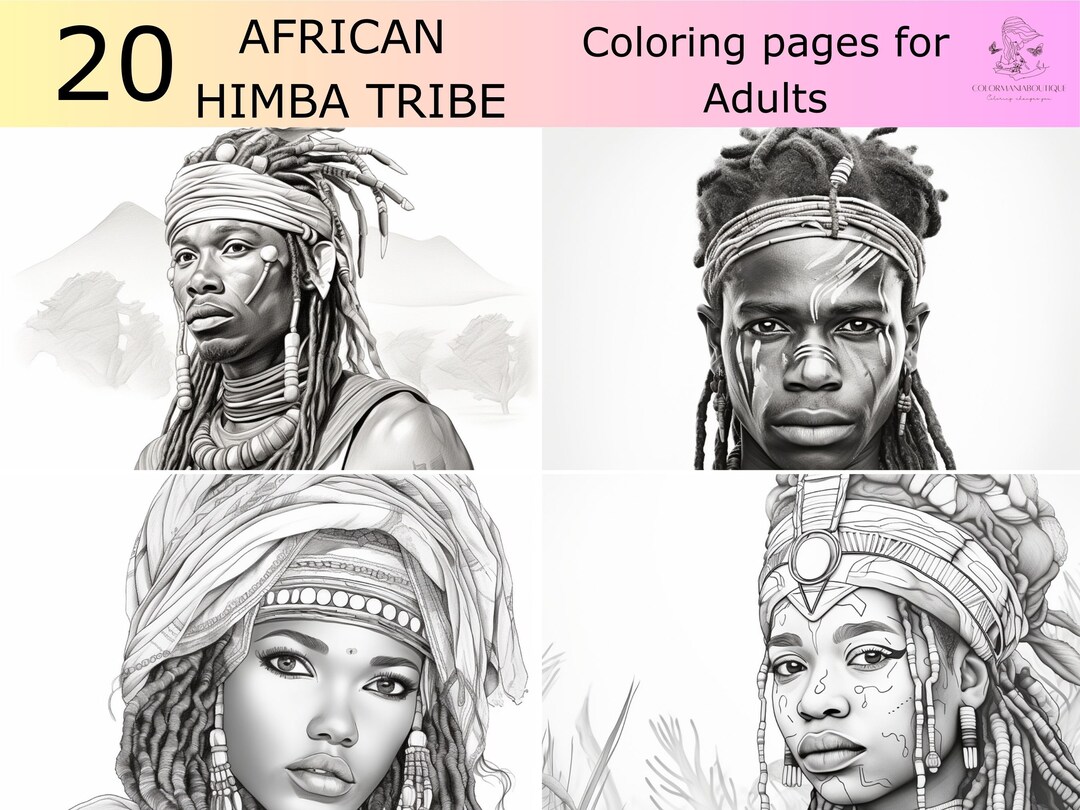 20 Greyscale Free Africans Himba Tribe Coloring Book, Printable Adult ...