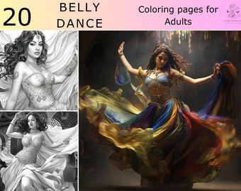 21 Greyscale Belly dance dancer coloring book, Printable Adult Coloring Pages, Girls dancing belly dance image to color