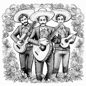 16 MARIACHI MEXICO, Greyscale Coloring Book,printable Adult Coloring ...