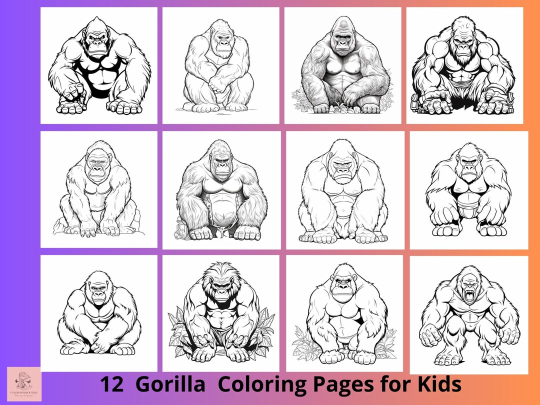 12 Gorilla Printable Coloring Sheet for Kids, Safari Animals Printable ...