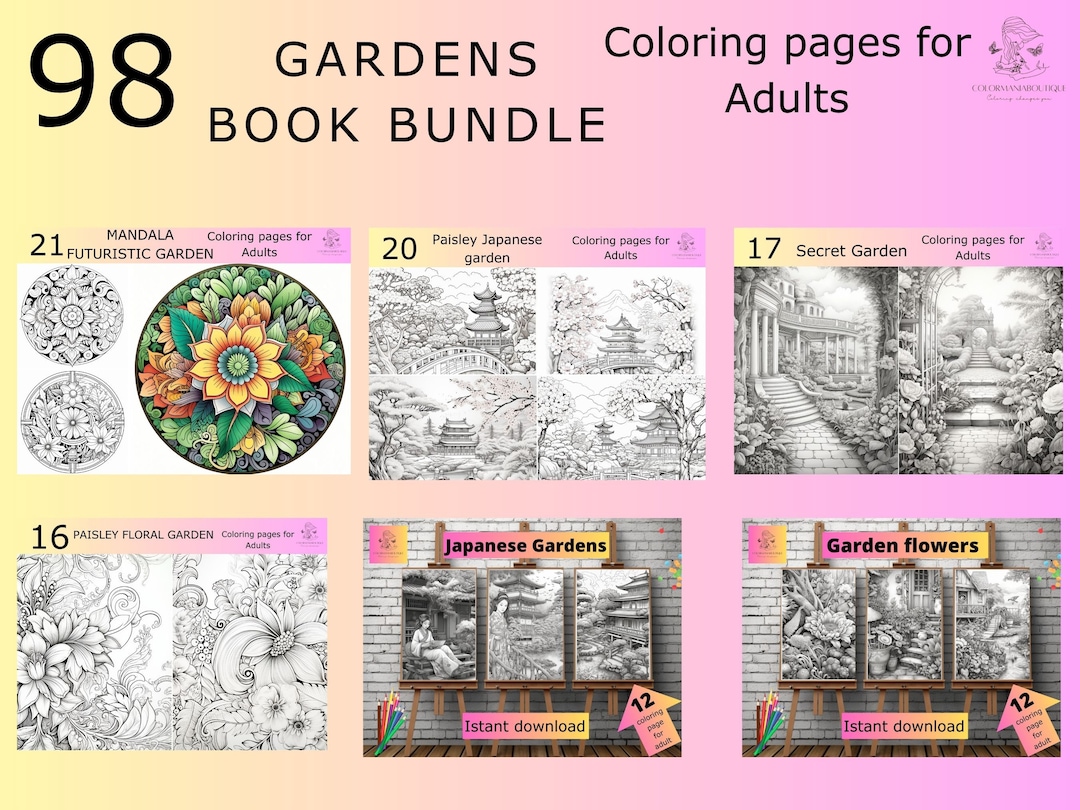 98 Greyscale Gardens, Book Bundle Coloring Book, Printable Adult