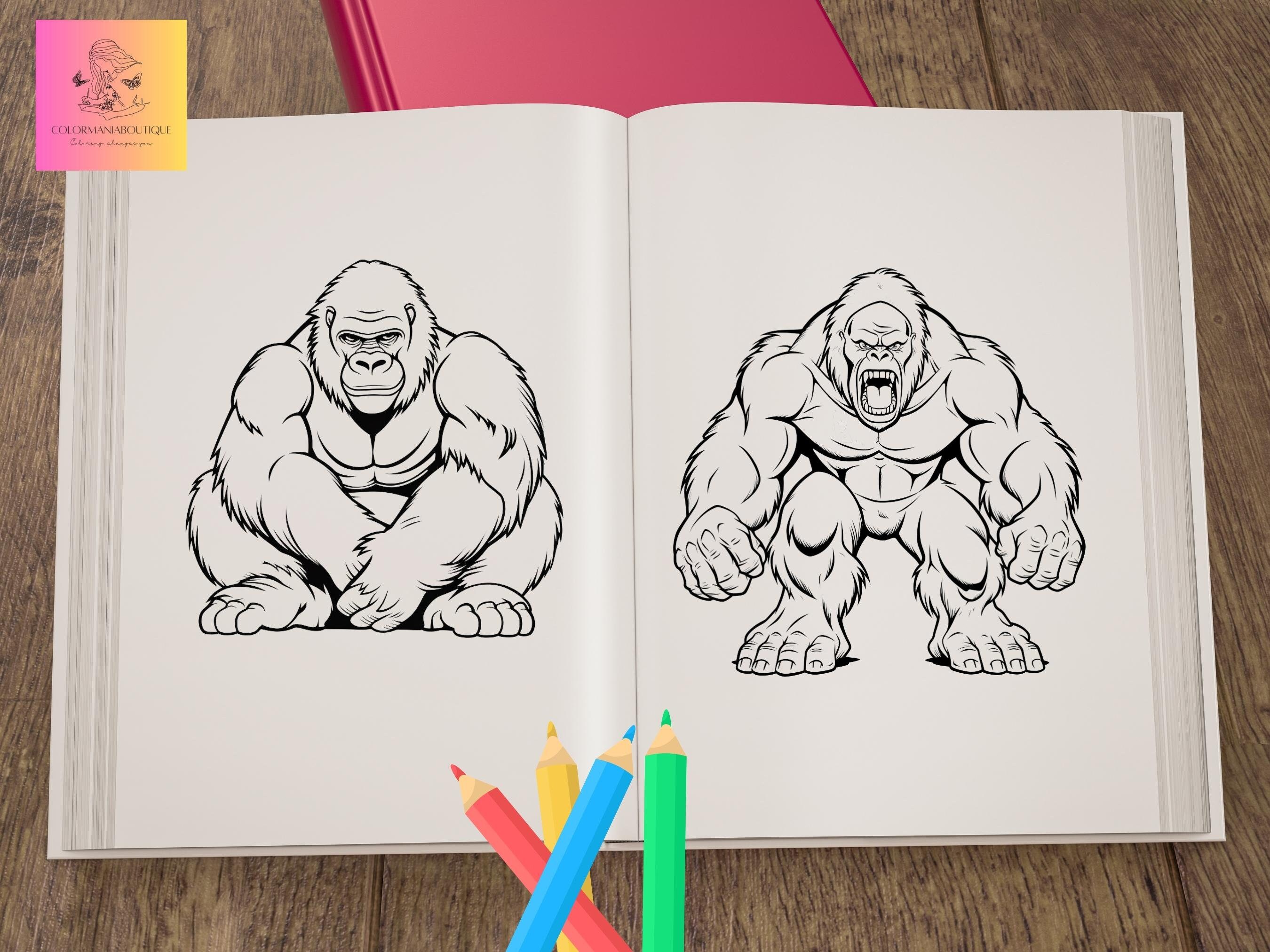 12 Gorilla Printable Coloring Sheet for Kids Safari Animals - Etsy