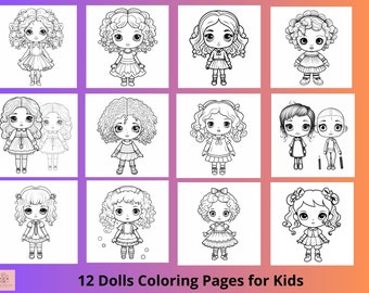 12 Dolls coloring book, Dolls printable kids coloring pages, Educational activity sheets for kids,preschoolers pages