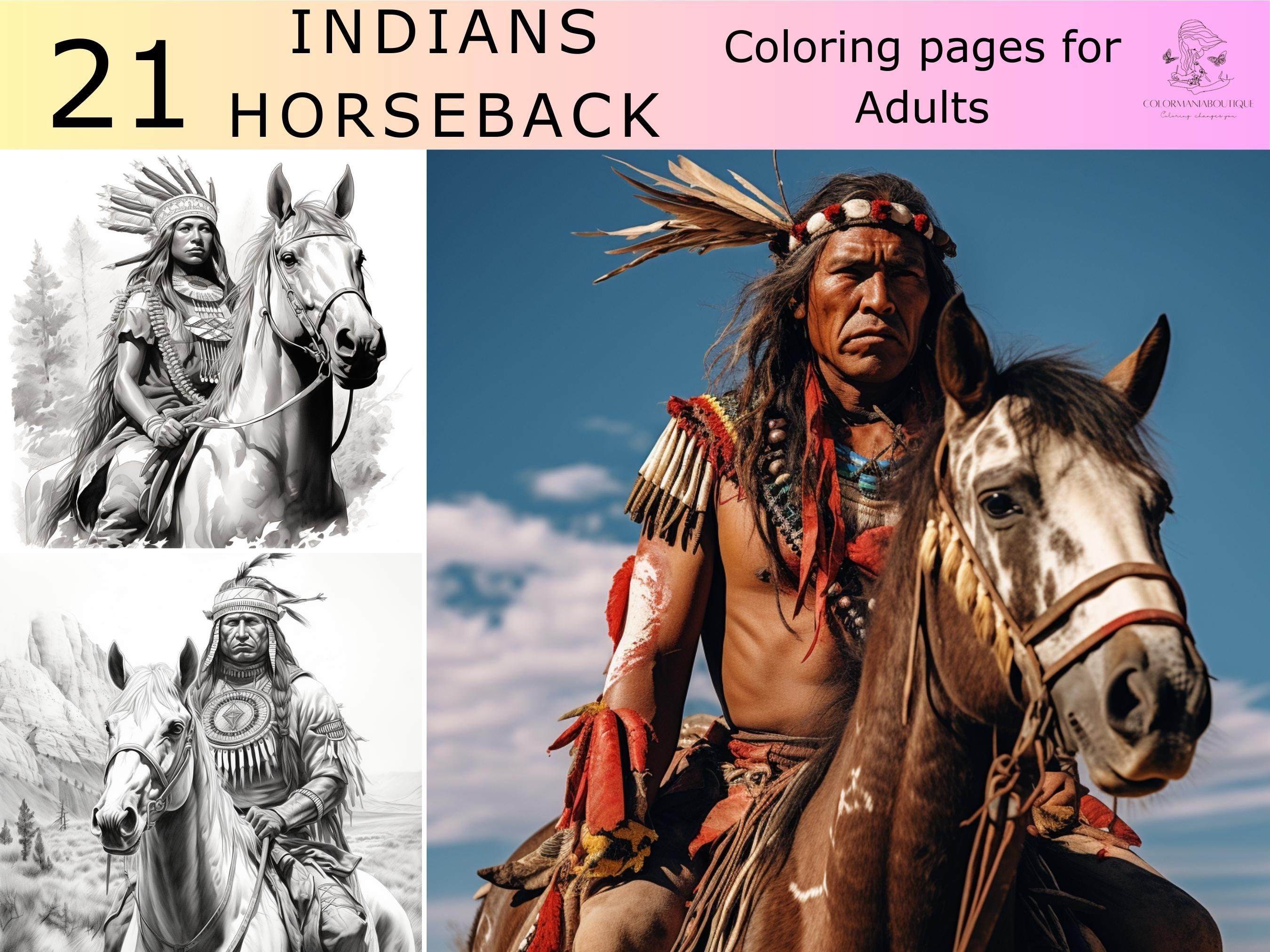 Native American Horseback Coloring Pages