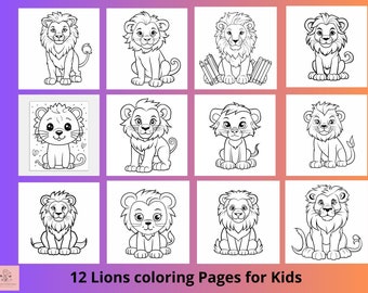 12  Lions coloring book, wildlife printable kids coloring pages, Educational activity sheets for kids, preschoolers pages