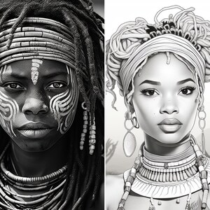 20 Greyscale Free Africans Himba Tribe Coloring Book, Printable Adult ...