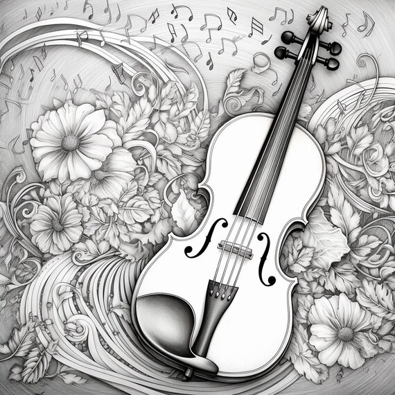 1 Greyscale Violin Printable Coloring Page, Printable Adult Coloring Page,download  Greyscale Instrument Violin Images - Etsy UK