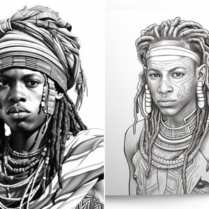 20 Greyscale Free Africans Himba Tribe Coloring Book, Printable Adult ...