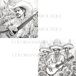 16 MARIACHI MEXICO, Greyscale Coloring Book,printable Adult Coloring ...