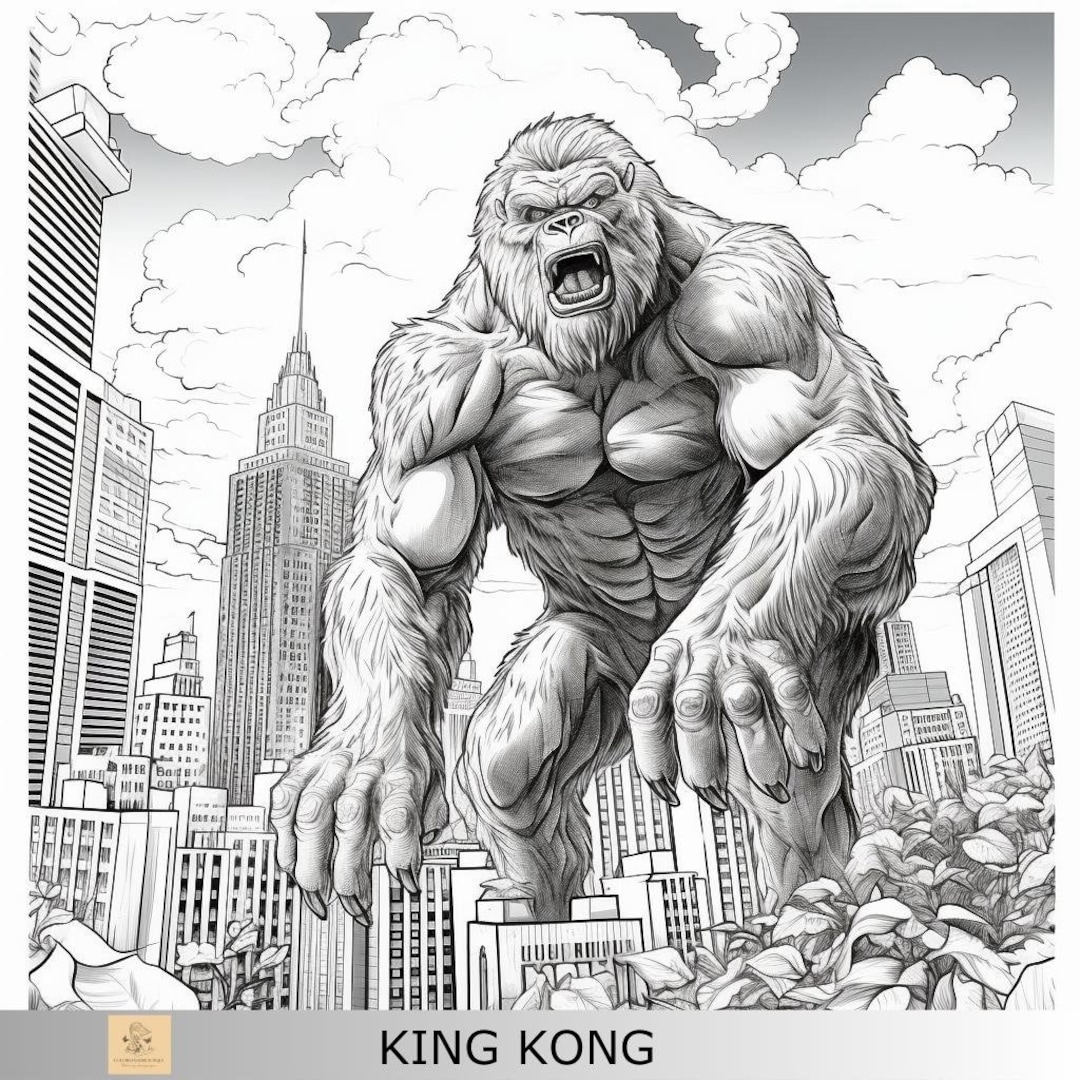 1 Greyscale King Kong Printable Coloring Page, Printable Adult Coloring
