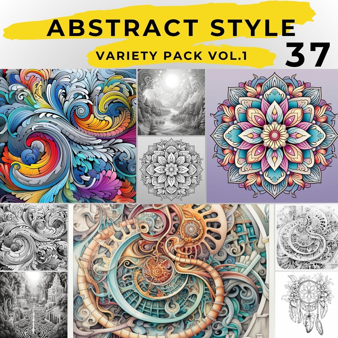37 Grayscale Abstract Coloring Book for Adults - Etsy