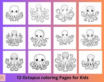 12 Octopus printable coloring sheet for kids, Sea animals printable kids coloring pages, Fish books kids activity