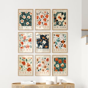 Set Of 9 Flower Market Posters | Botanical Prints | Flower Market Set | Custom Wall Art Set | Floral Drawing Posters | Flower Market Print