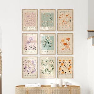 Set Of 9 Flower Market Posters | Botanical Prints | Flower Market Set | Custom Wall Art Set | Floral Drawing Posters | Flower Market Print