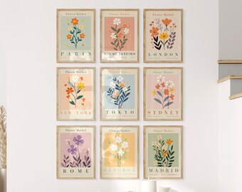 Vintage Flower Market Prints Set of 9 ,botanical Wall Art Bundle ...
