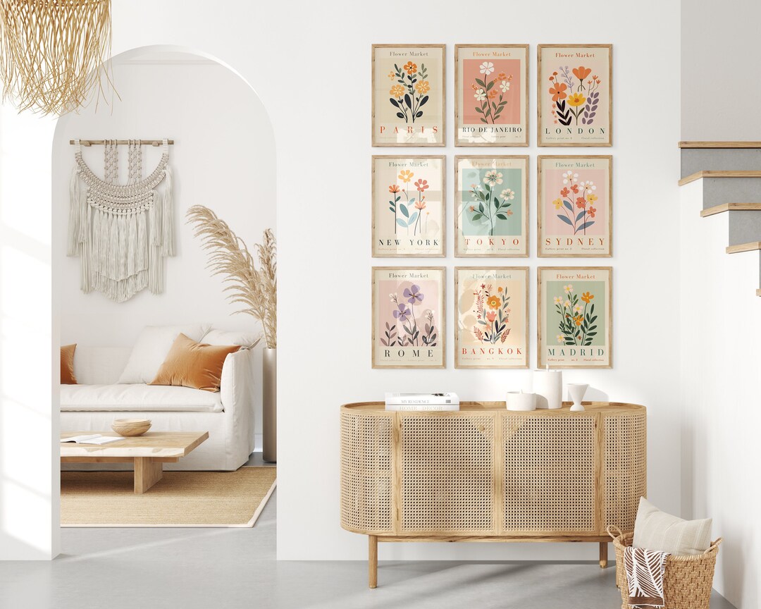 Set of 9 Flower Market Posters | Botanical Prints | Flower Market Wall ...