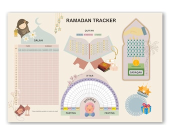Ramadan Tracker Printable | Islamic Ramadan Planner for Kids & Adults | Prayer, Fasting, Quran, Good Deeds Checklist