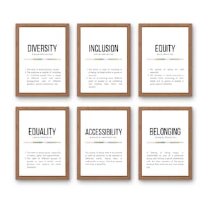 DEI Printable Wall Art Set of 6, Diversity Equity Inclusion Posters, Counseling Office Decor, DEI Quotes for Classroom or Therapist Room