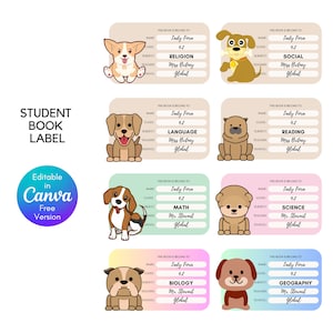 Student Book Label Sticker Dog Series. Personalized