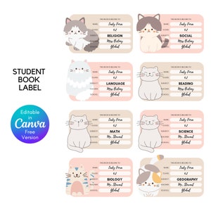 Cat Pastel Pink School Supply Labels, Name Labels for school supplies, School labels, Back to school, Name Labels, Printable Name Tags