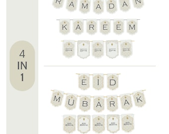 Girlanda na Ramadan i Eid Mubarak: kremowo-biała (wzór PDF)