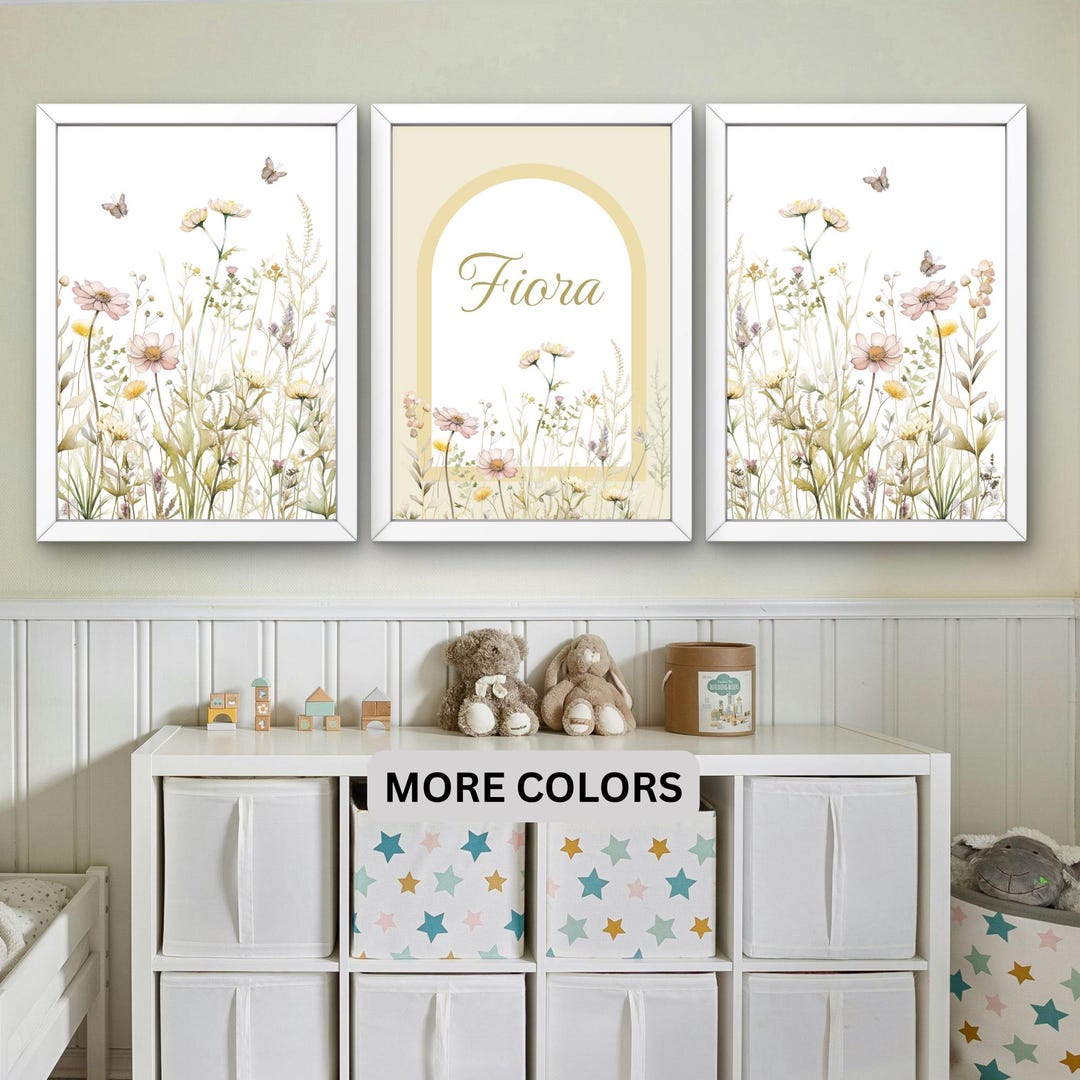 Custom Name Wildflower Nursery Wall Art Print: Girls Room Decor ...