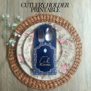 Elegant Eid Al Adha bestickhållare i blått - Oumbärlig matdekoration