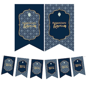 Ramadan Decor Bunting, Garland, Flag Banner Decoration Ornament, Ramadan Kareem. Ramadan Mubarak, Eid. Blue