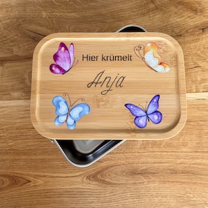 Personalisierte Brotbox Schmetterling, Schulanfang, Kinder, Lunchbox, Kindergarten, Geburtstagsgeschenk