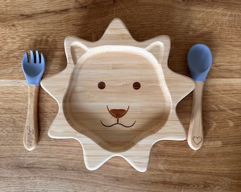 Deluxe children's tableware personalized, children's plate in lion look, children's cutlery, baby plate, baby shower, baptism, birthday