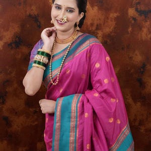Elegant Pink & Teal Paithani Saree