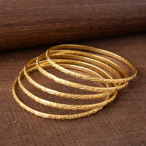 14k Gold Filled Bangles, Set of Six 6 Stacking Skinny Bracelets, High Karat Gold Fill Bangles, Set of Six