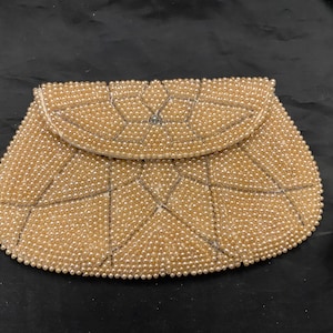VTG Small Beaded Clutch Faux Pearls Made in Japan