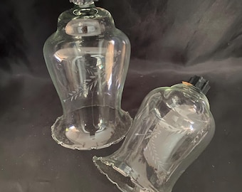 PAIR Glass Votive Cups / Peg Candle Holders with Etched Wheat Design