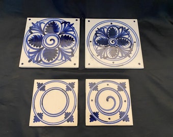 White and Cobalt Blue Decorative Tiles Coasters