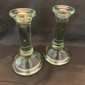 PAIR Recycled Glass Pale Green Chunky Candlesticks