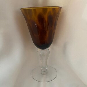 Handblown Art Glass Wine Glass Goblet Tortoise Shell Clear Stem