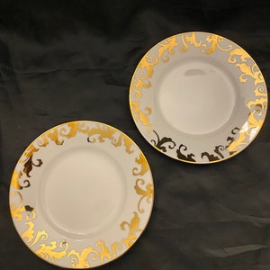 SET OF Ciroa Luxe Fiori Porcelain Side Plates Swirl Scroll
