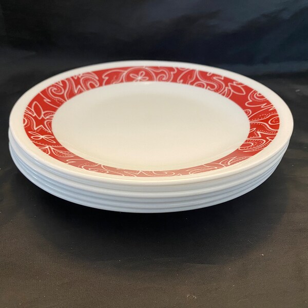 Corelle Bandhani Dessert Plates and Bowls Red & White Bandana Pattern