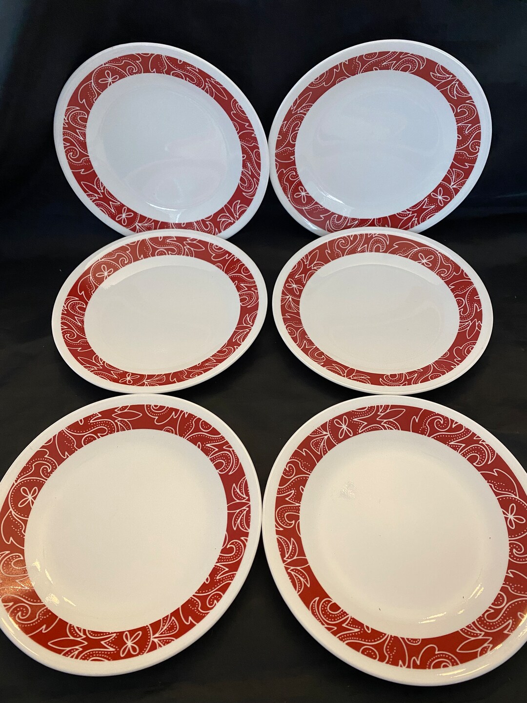 Corelle Bandhani Dessert Plates and Bowls Red & White Bandana Pattern